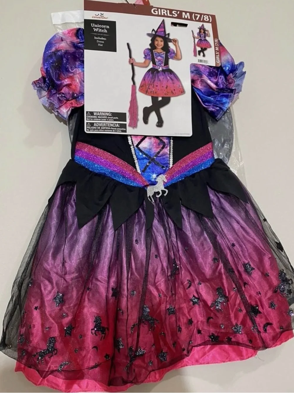 Celebrate It Unicorn Witch Costume Dress - Purple, Pink, Blue